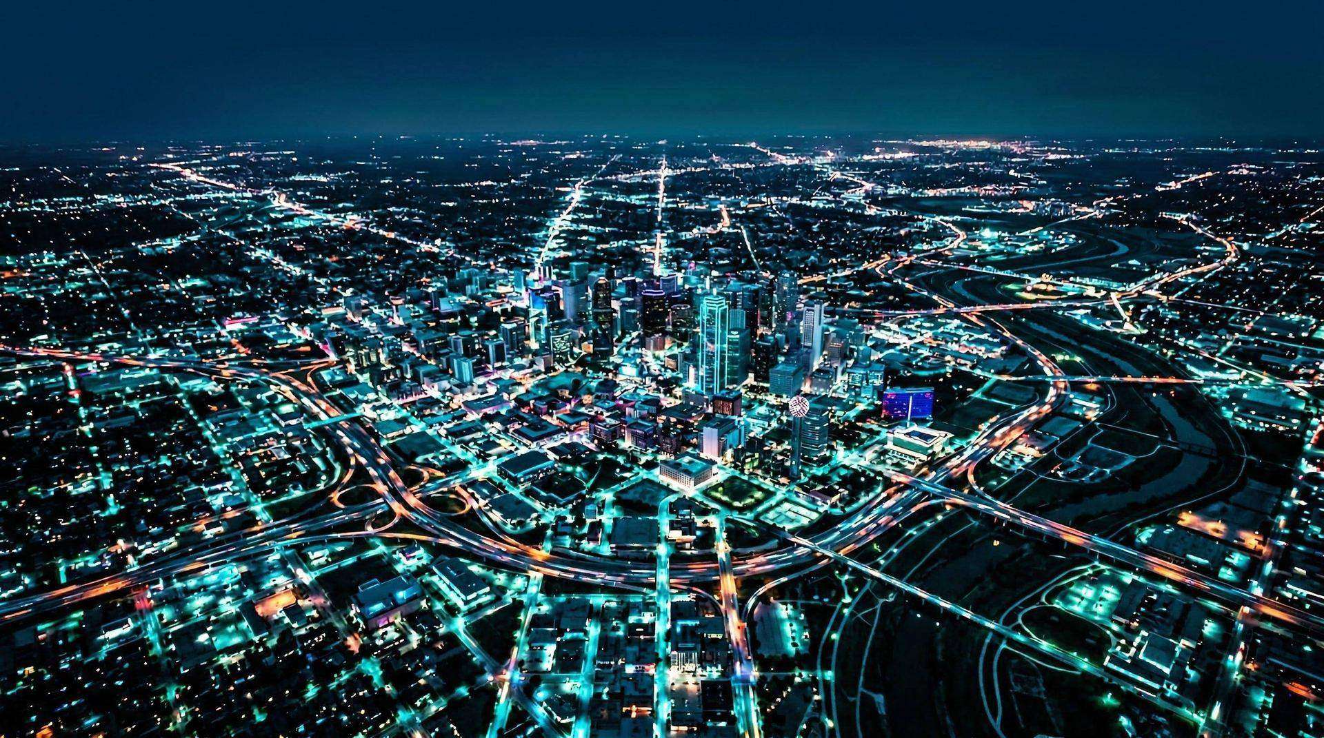 Aerial drone view over Dallas-Fort Worth skyline